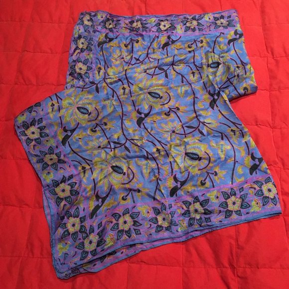 Accessories - Vintage 1970's Blue Silk Scarf